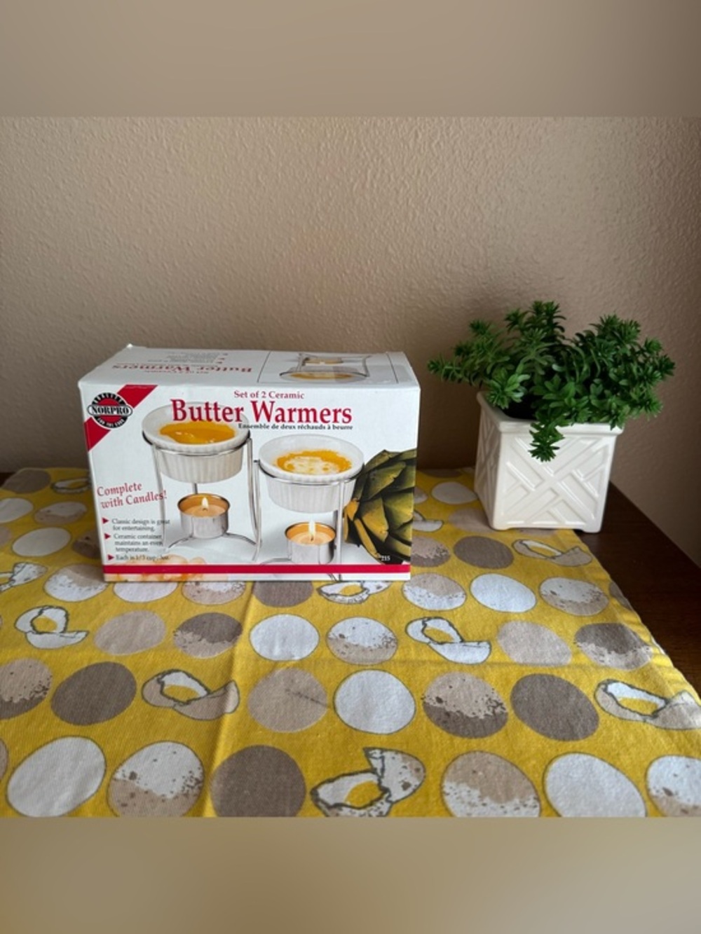 NorPro NIB Set of 2 Ceramic Butter Warmers with candles